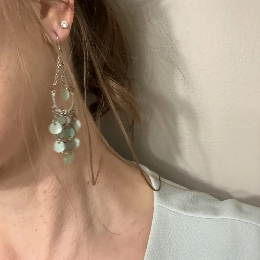Elegant Silver and Mint Dangle Earrings